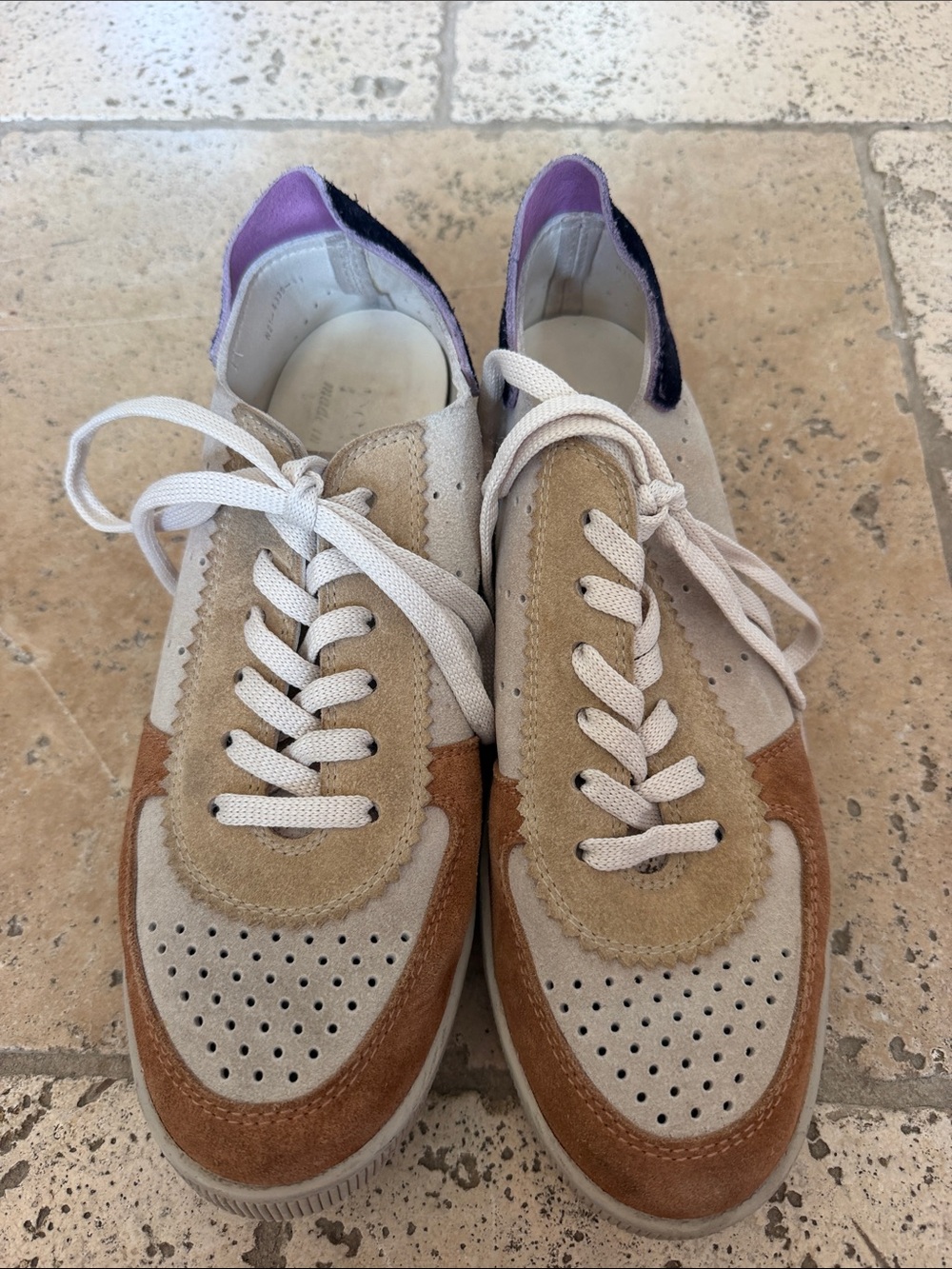 Pedro Garcia Poliana Camel lame suede sneakers perforated brown saddle 41